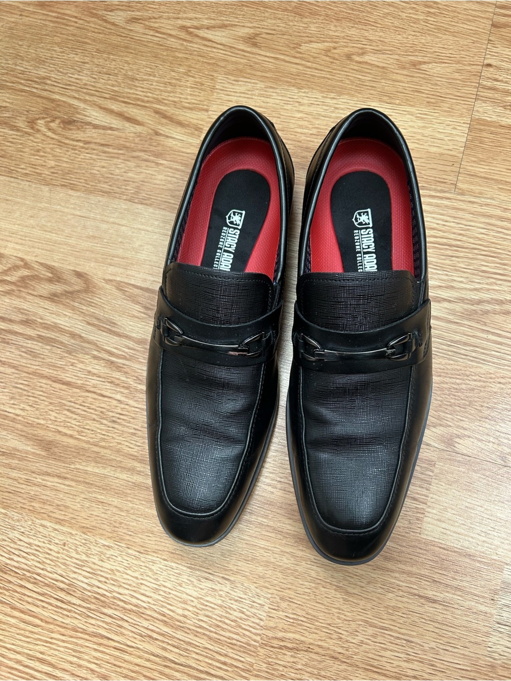 Stacy Adams Black Leather Slip-On Loafers with Red Insole